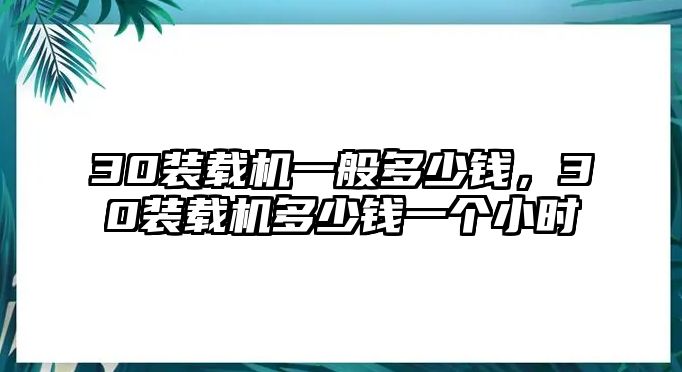 30裝載機(jī)一般多少錢，30裝載機(jī)多少錢一個小時(shí)