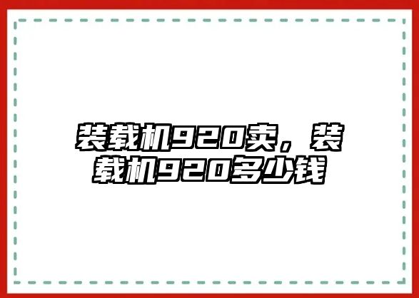 裝載機920賣，裝載機920多少錢