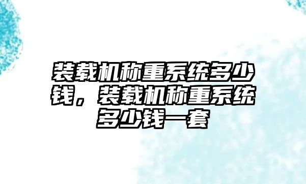 裝載機(jī)稱重系統(tǒng)多少錢，裝載機(jī)稱重系統(tǒng)多少錢一套