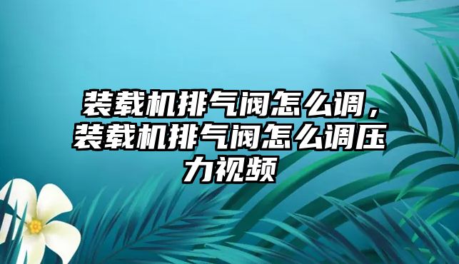 裝載機排氣閥怎么調(diào)，裝載機排氣閥怎么調(diào)壓力視頻