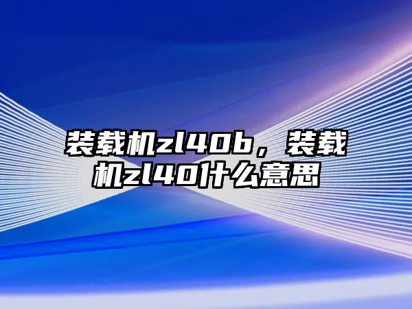 裝載機zl40b，裝載機zl40什么意思