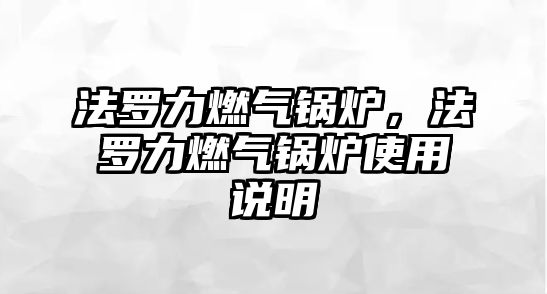 法羅力燃?xì)忮仩t，法羅力燃?xì)忮仩t使用說明