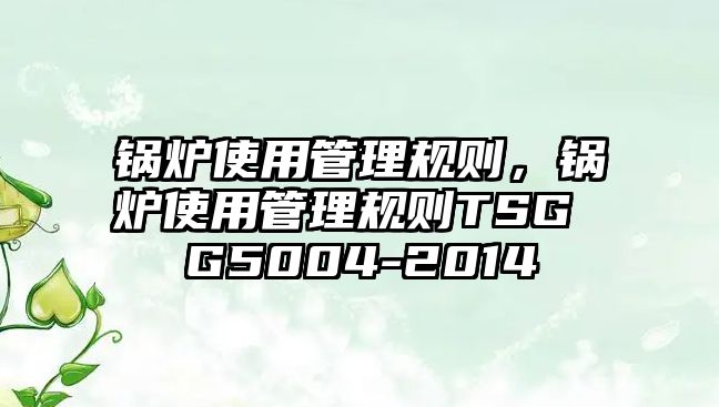 鍋爐使用管理規(guī)則，鍋爐使用管理規(guī)則TSG G5004-2014