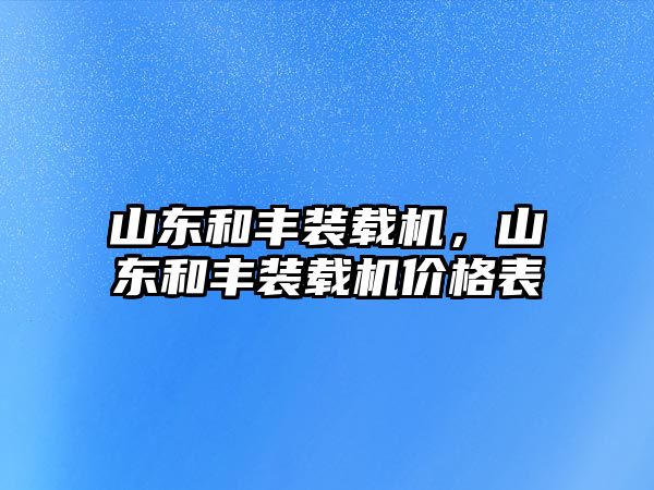 山東和豐裝載機，山東和豐裝載機價格表