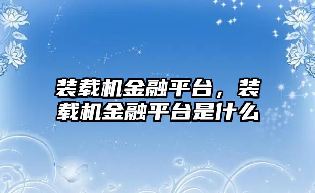 裝載機(jī)金融平臺，裝載機(jī)金融平臺是什么