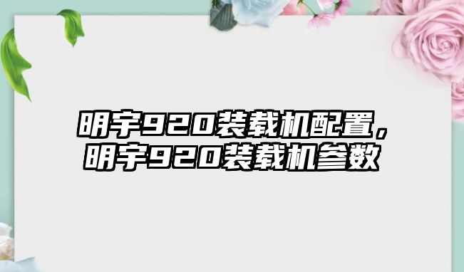 明宇920裝載機(jī)配置，明宇920裝載機(jī)參數(shù)