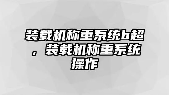 裝載機(jī)稱重系統(tǒng)b超，裝載機(jī)稱重系統(tǒng)操作