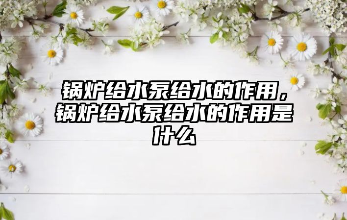 鍋爐給水泵給水的作用，鍋爐給水泵給水的作用是什么