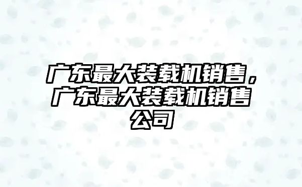 廣東最大裝載機銷售，廣東最大裝載機銷售公司