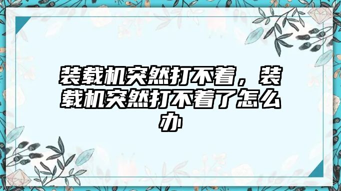 裝載機突然打不著，裝載機突然打不著了怎么辦