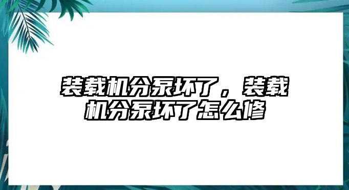 裝載機分泵壞了，裝載機分泵壞了怎么修