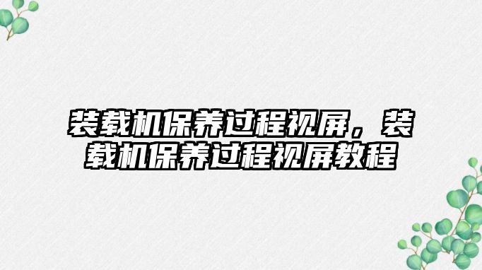 裝載機(jī)保養(yǎng)過程視屏，裝載機(jī)保養(yǎng)過程視屏教程