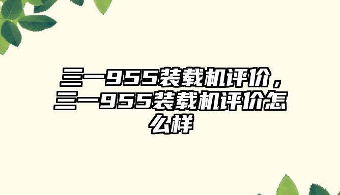 三一955裝載機評價，三一955裝載機評價怎么樣