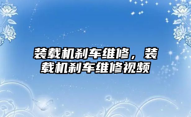 裝載機剎車維修，裝載機剎車維修視頻