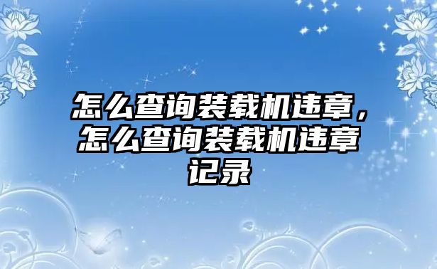 怎么查詢裝載機違章，怎么查詢裝載機違章記錄