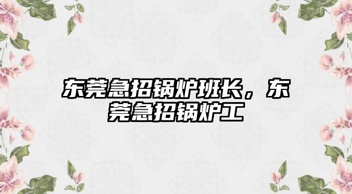 東莞急招鍋爐班長，東莞急招鍋爐工