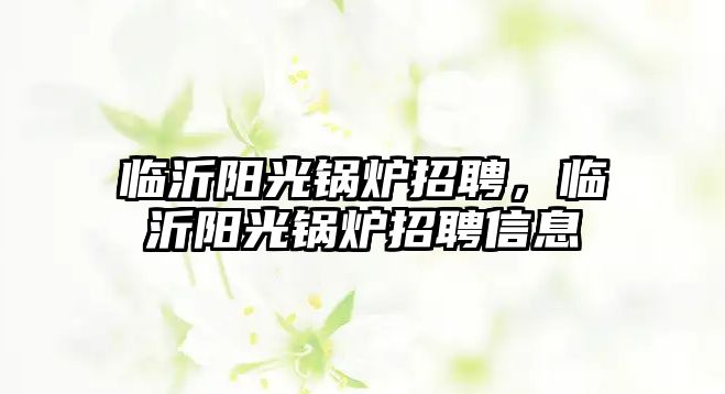 臨沂陽光鍋爐招聘，臨沂陽光鍋爐招聘信息