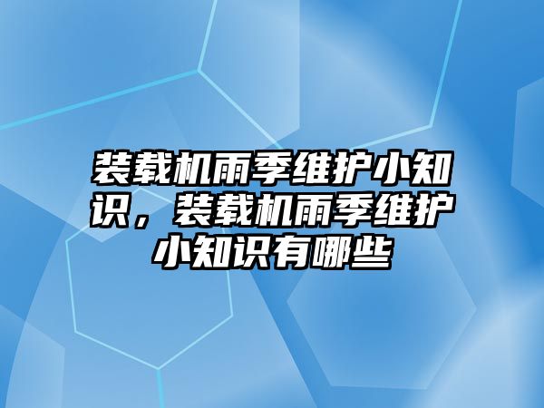 裝載機(jī)雨季維護(hù)小知識，裝載機(jī)雨季維護(hù)小知識有哪些