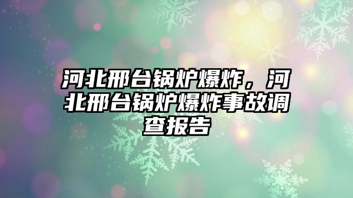 河北邢臺(tái)鍋爐爆炸，河北邢臺(tái)鍋爐爆炸事故調(diào)查報(bào)告