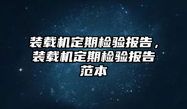 裝載機定期檢驗報告，裝載機定期檢驗報告范本