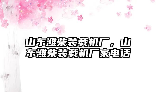 山東濰柴裝載機廠，山東濰柴裝載機廠家電話