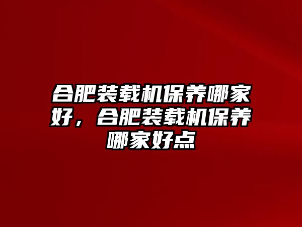 合肥裝載機(jī)保養(yǎng)哪家好，合肥裝載機(jī)保養(yǎng)哪家好點