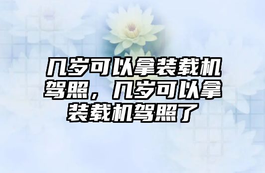 幾歲可以拿裝載機駕照，幾歲可以拿裝載機駕照了