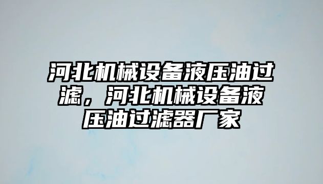 河北機械設(shè)備液壓油過濾，河北機械設(shè)備液壓油過濾器廠家