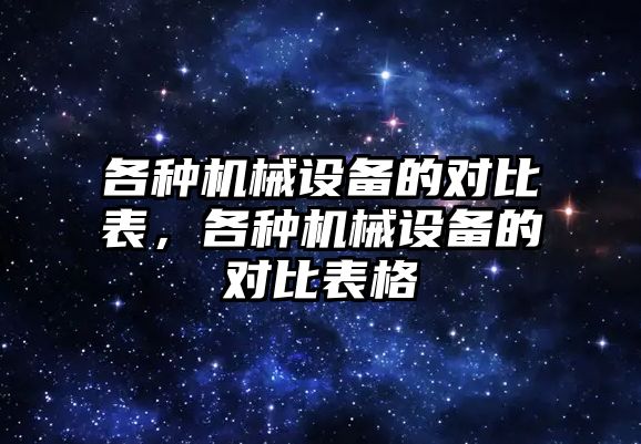 各種機械設備的對比表，各種機械設備的對比表格