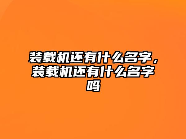 裝載機(jī)還有什么名字，裝載機(jī)還有什么名字嗎