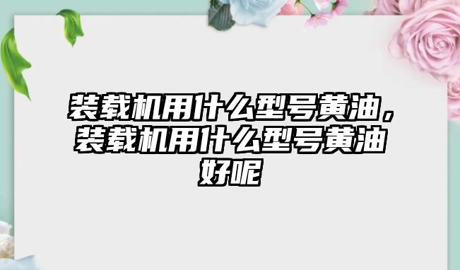 裝載機用什么型號黃油，裝載機用什么型號黃油好呢