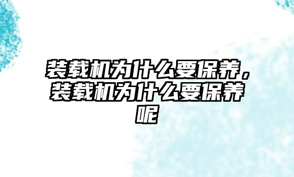 裝載機(jī)為什么要保養(yǎng)，裝載機(jī)為什么要保養(yǎng)呢