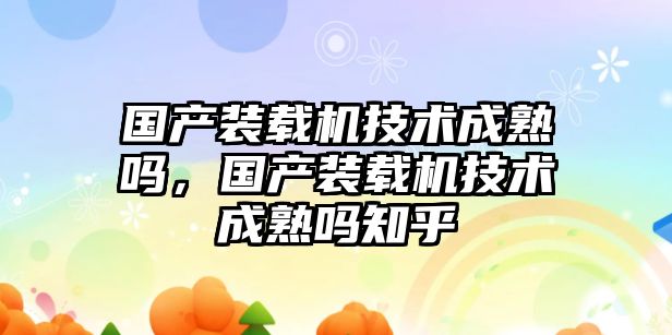 國產裝載機技術成熟嗎，國產裝載機技術成熟嗎知乎