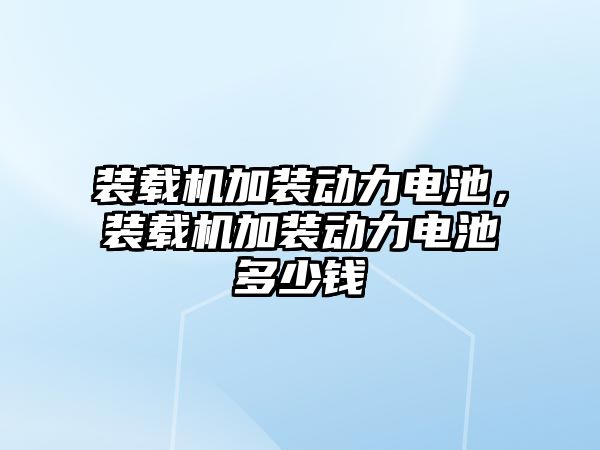 裝載機加裝動力電池，裝載機加裝動力電池多少錢