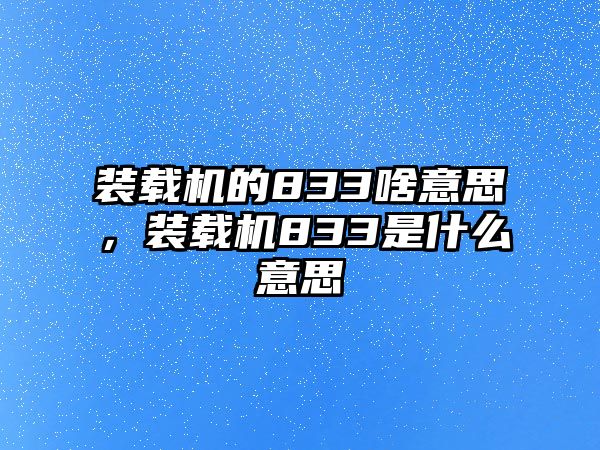 裝載機的833啥意思，裝載機833是什么意思