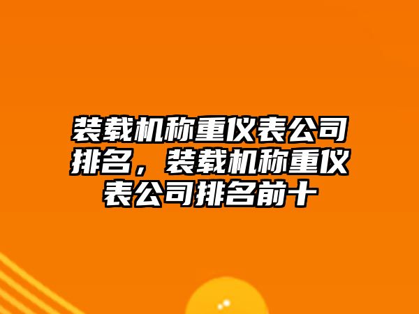 裝載機稱重儀表公司排名，裝載機稱重儀表公司排名前十