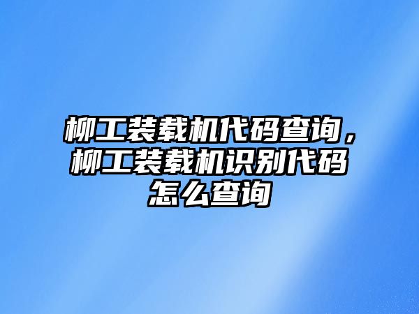 柳工裝載機(jī)代碼查詢，柳工裝載機(jī)識(shí)別代碼怎么查詢