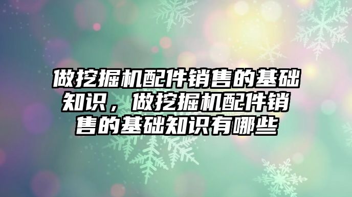 做挖掘機配件銷售的基礎(chǔ)知識，做挖掘機配件銷售的基礎(chǔ)知識有哪些