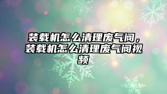 裝載機(jī)怎么清理廢氣閥，裝載機(jī)怎么清理廢氣閥視頻