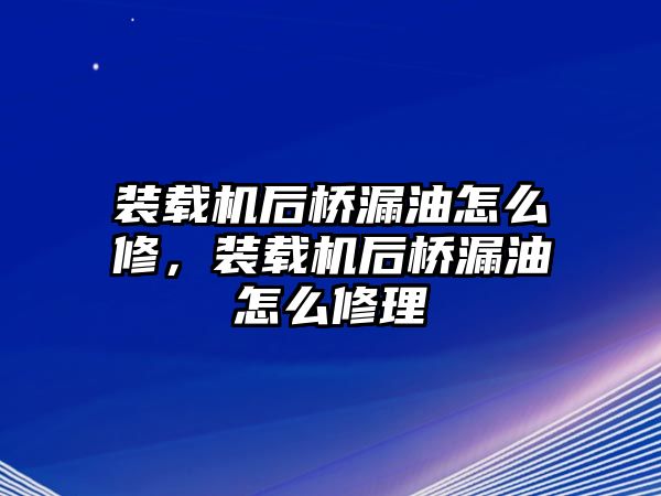 裝載機(jī)后橋漏油怎么修，裝載機(jī)后橋漏油怎么修理