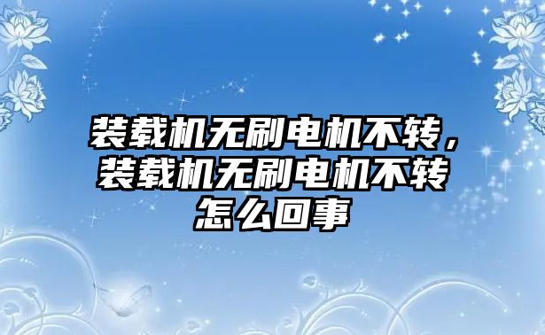 裝載機無刷電機不轉(zhuǎn)，裝載機無刷電機不轉(zhuǎn)怎么回事