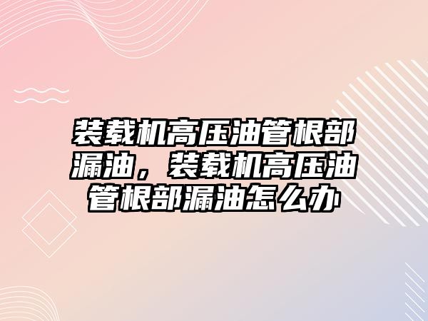 裝載機高壓油管根部漏油，裝載機高壓油管根部漏油怎么辦