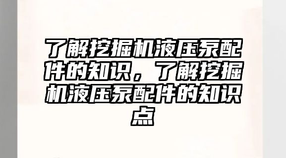 了解挖掘機(jī)液壓泵配件的知識(shí)，了解挖掘機(jī)液壓泵配件的知識(shí)點(diǎn)