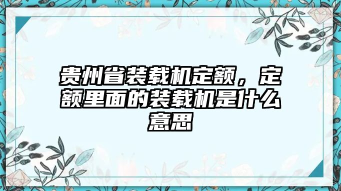 貴州省裝載機(jī)定額，定額里面的裝載機(jī)是什么意思