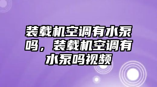 裝載機空調(diào)有水泵嗎，裝載機空調(diào)有水泵嗎視頻