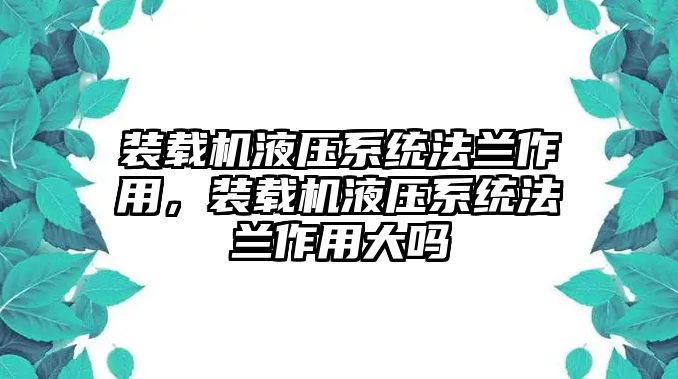 裝載機(jī)液壓系統(tǒng)法蘭作用，裝載機(jī)液壓系統(tǒng)法蘭作用大嗎