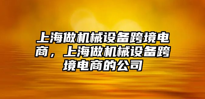 上海做機(jī)械設(shè)備跨境電商，上海做機(jī)械設(shè)備跨境電商的公司