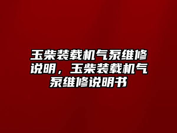 玉柴裝載機(jī)氣泵維修說明，玉柴裝載機(jī)氣泵維修說明書