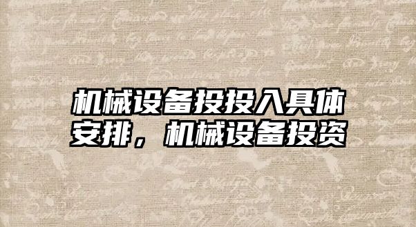 機械設備投投入具體安排，機械設備投資