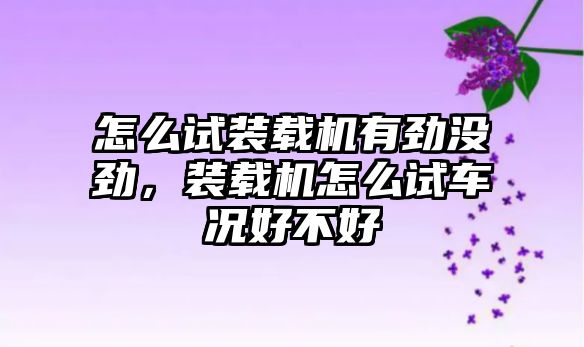 怎么試裝載機有勁沒勁，裝載機怎么試車況好不好